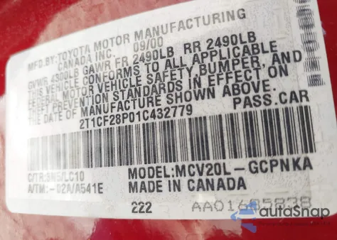 2001 Toyota Camry Solara Sle V6 from USA, damaged, VIN 2T1CF28P01C432779